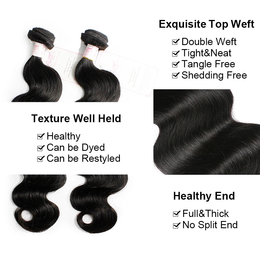 BEEOS Body Wave Bundles With 13x6 HD Lace Frontal Human Hair Wigs Undetectable 3 Bundles With HD Closure Hair Weave Extension