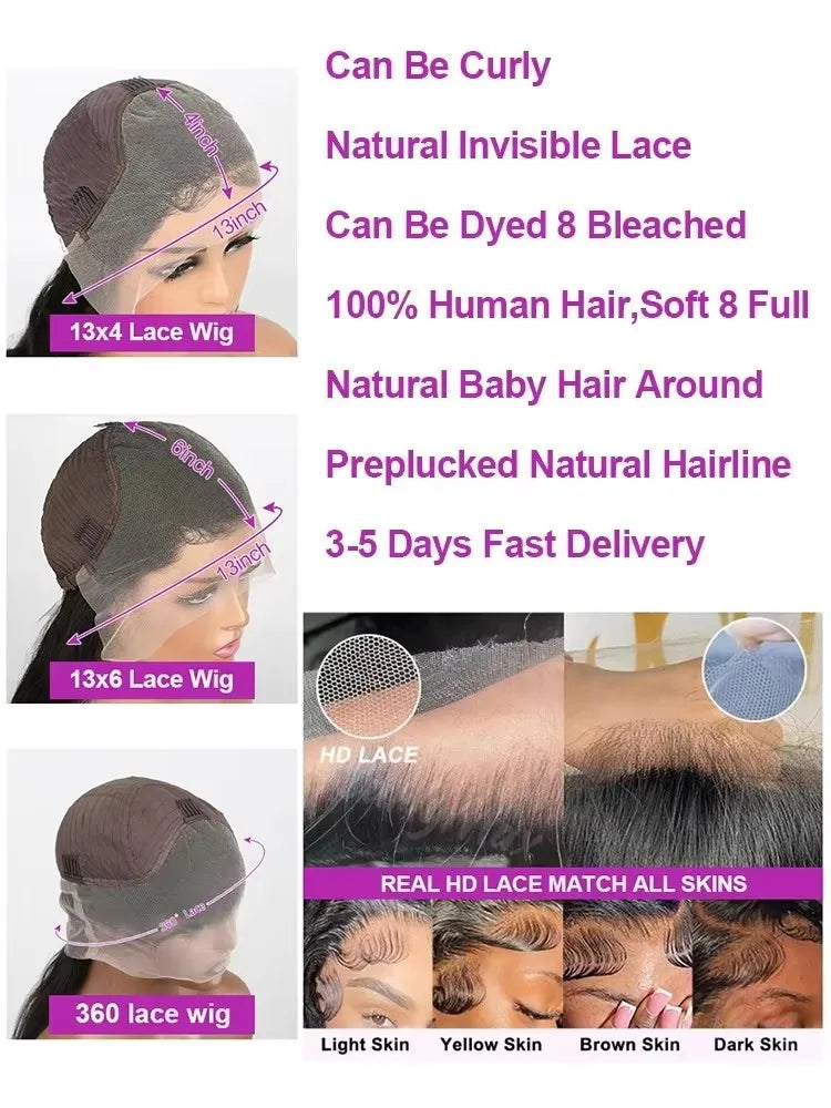 250 Density 40 42 Inch Loose Deep Wave Wigs 100% Brazilian Curly Wig Human Hair Wig 13x4 13x6 HD Transparent Lace Frontal Wig Pre Plucked Natural Black 360 Full Lace Front Human Hair Wigs For Women