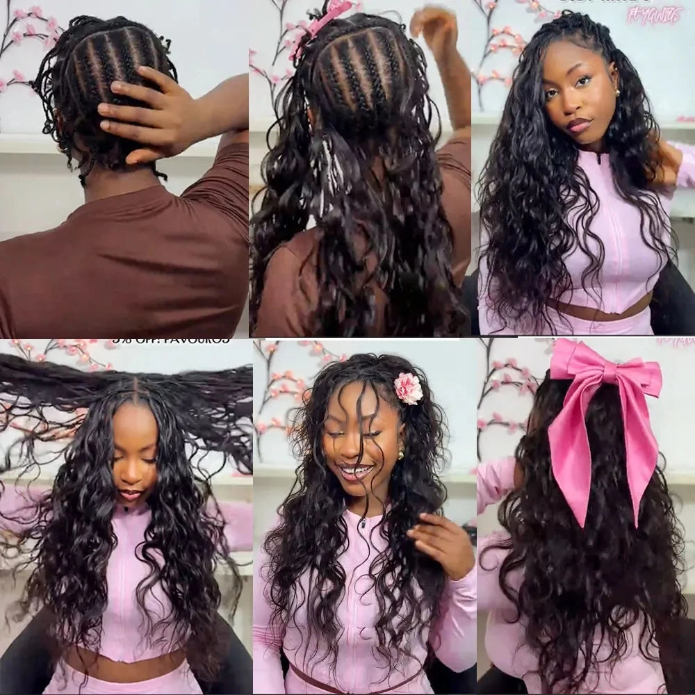 Virgin Brazilian Feather Human Hair Bundles Miracle Knots Body Wave Knotless Pre Separated Crochet Hair Extensions With Threading High Quality Human Braiding Hair For Creating Various Fashion Crochet Braid Looks