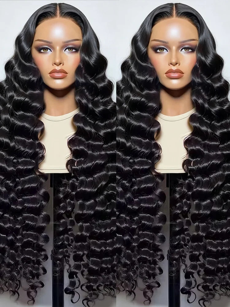250 Density 40 42 Inch Loose Deep Wave Wigs 100% Brazilian Curly Wig Human Hair Wig 13x4 13x6 HD Transparent Lace Frontal Wig Pre Plucked Natural Black 360 Full Lace Front Human Hair Wigs For Women