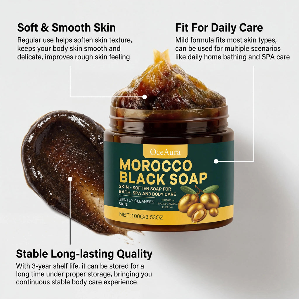 1/2/3pcs Organic Moroccan Black Soap Olive-Based Body Cleanser Gentle Exfoliating Remove Dead Skin Soften Brighten Body Scrub