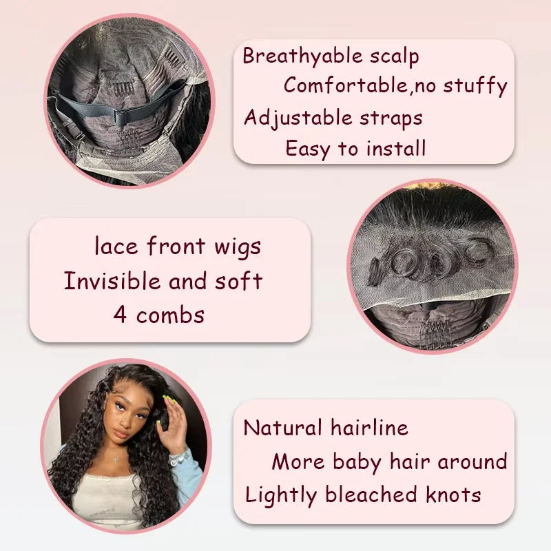 Deep Wave Human Hair Front Wig 13x4 13x6 7x6 HD Lace Wig 40 42 Inches Remy Natural Color Human Hair Wig For Women Glueless Beginner Friendly